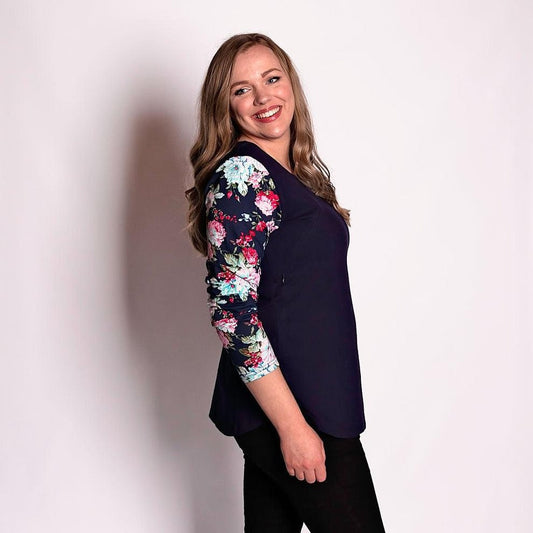 Navy Floral Long Sleeve Top-Long Sleeve Breastfeeding Tops NZ Flourish Maternity