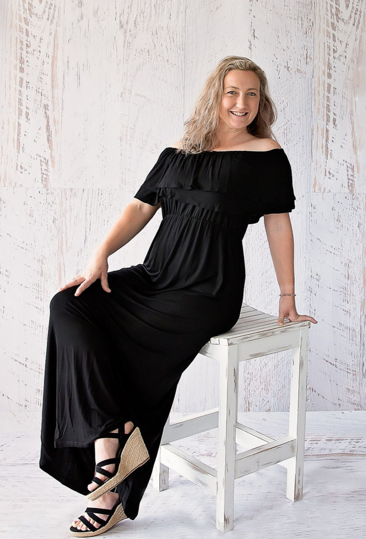 Amari Dress in Black Breastfeeding & Maternity Dress NZ AUS