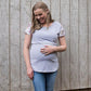 Summer Floral Sleeve Tee in Grey - Flap-Breastfeeding t-shirt NZ, Maternity t-shirt NZ, Flourish Maternity