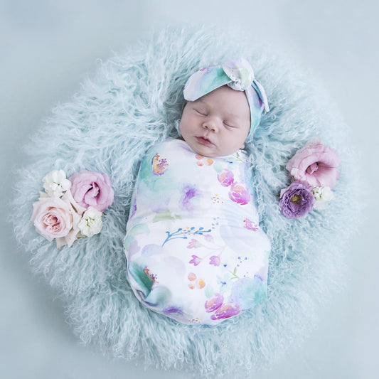 Sweet Petal Snuggle Swaddle and Topknot Set-Snuggle Hunny Kids-Baby store NZ Flourish Maternity