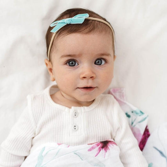 Turquoise Velvet Bow- Baby store NZ Flourish Maternity