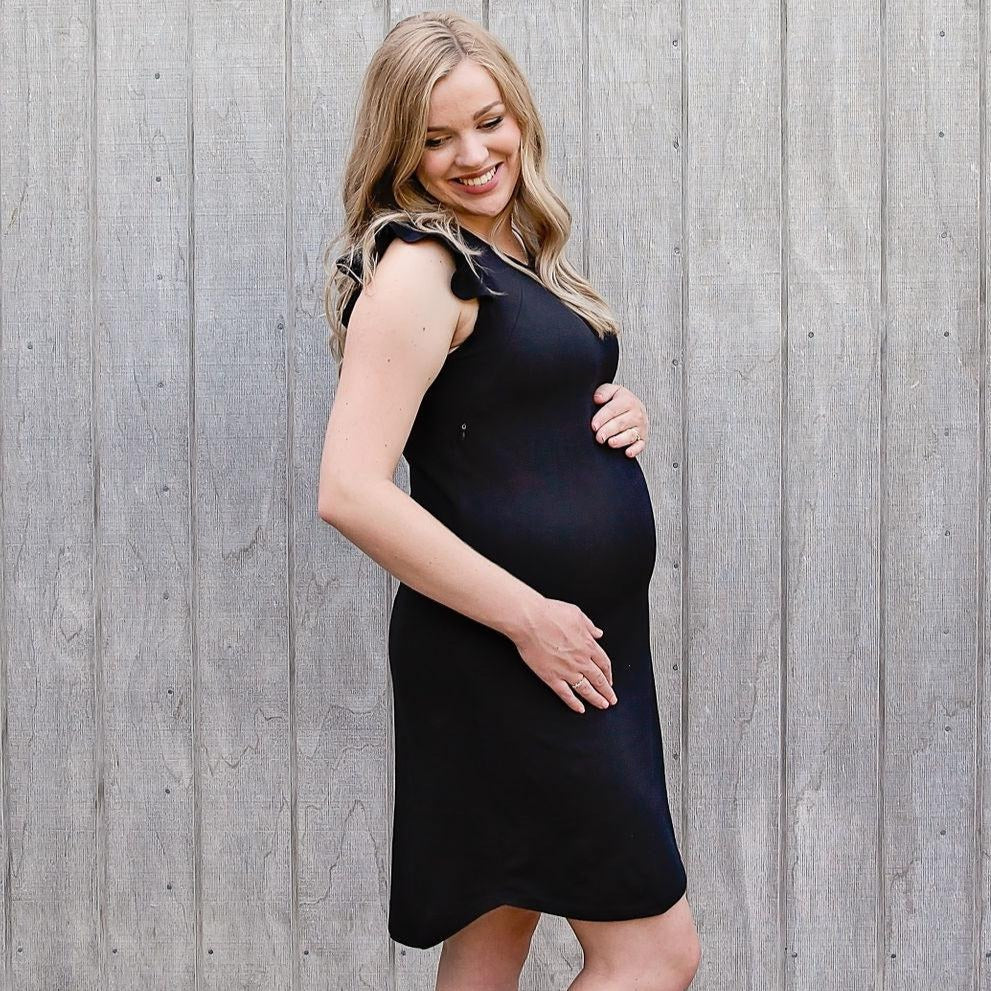 Black Ruffle Sleeve Dress-Flourish Maternity Breastfeeding Dresses NZ Maternity Dresses NZ