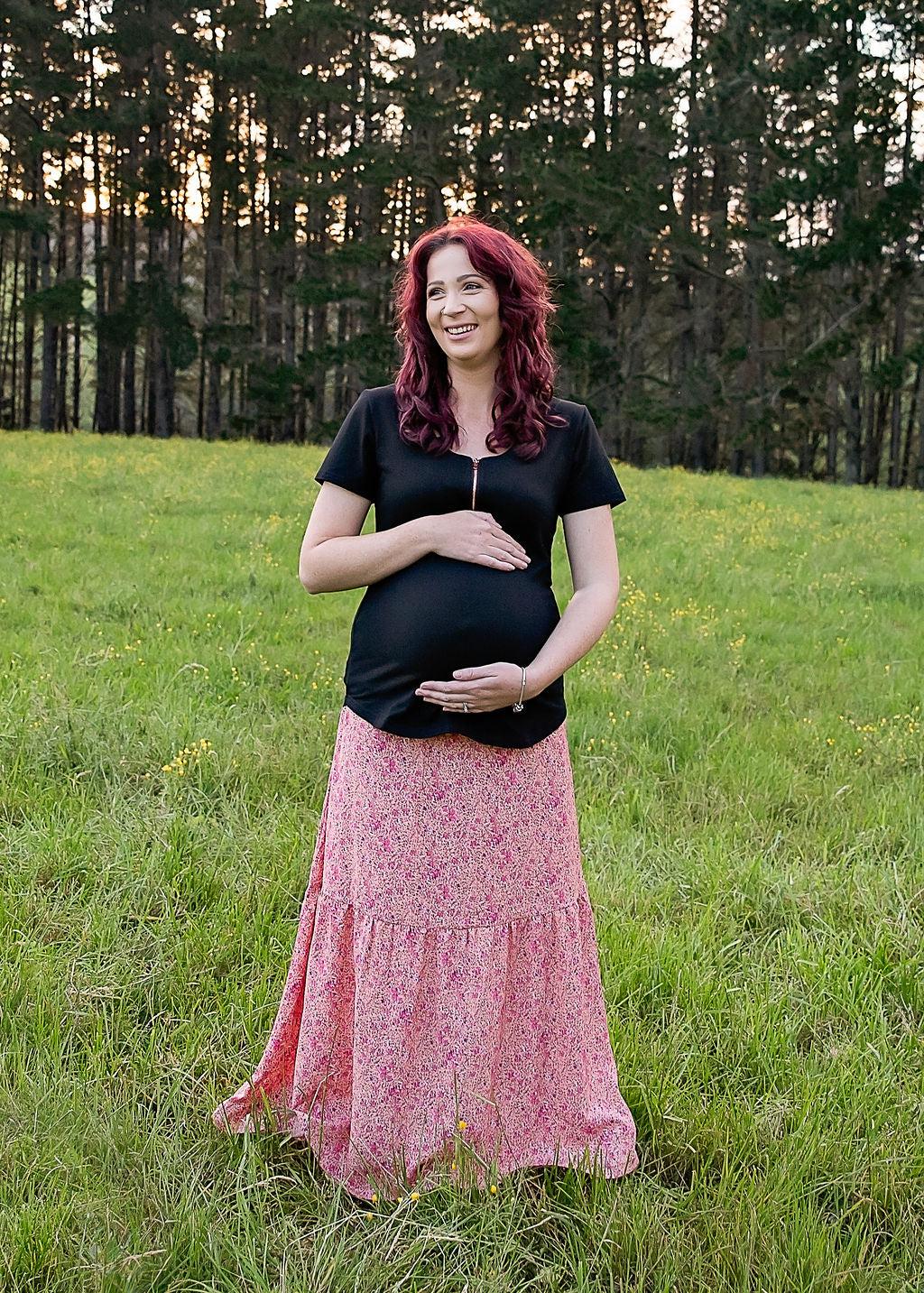 Maternity Maxi Skirt - Coral Crush-Flourish Maternity Breastfeeding Dresses NZ Maternity Dresses NZ