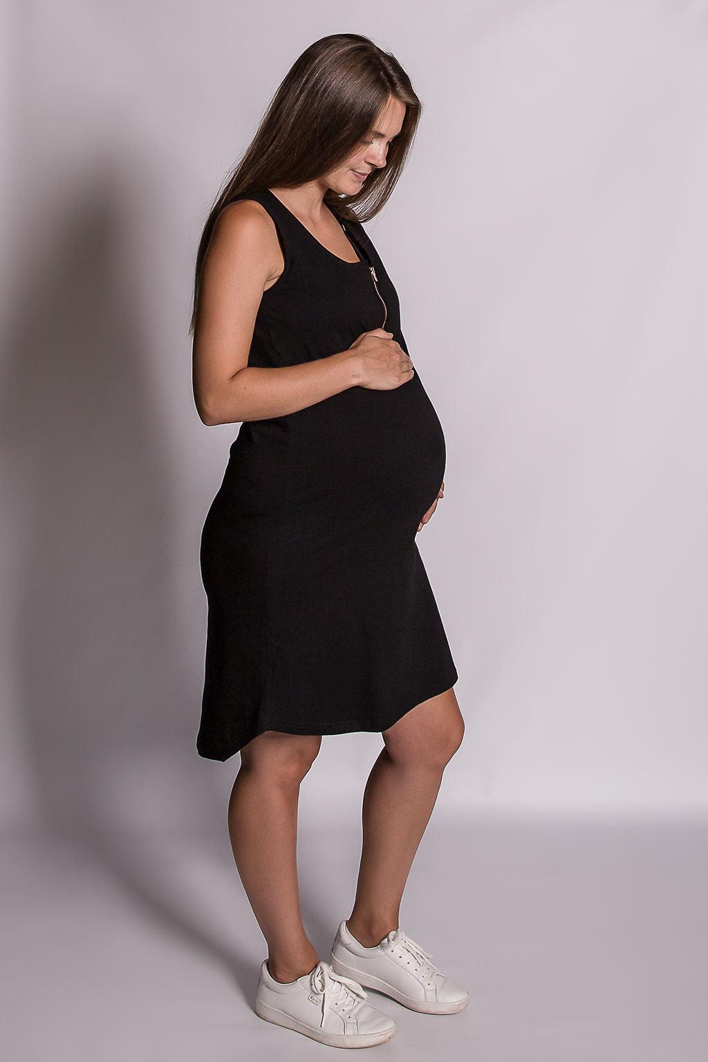 Rose Gold Zipper Dress - Black-Flourish Maternity Breastfeeding Dresses NZ Maternity Dresses NZ